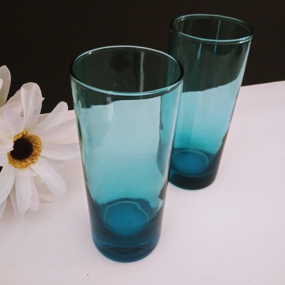 Mid Century Modern Highball Glasses Peacock Blue - Picture 5 of 7